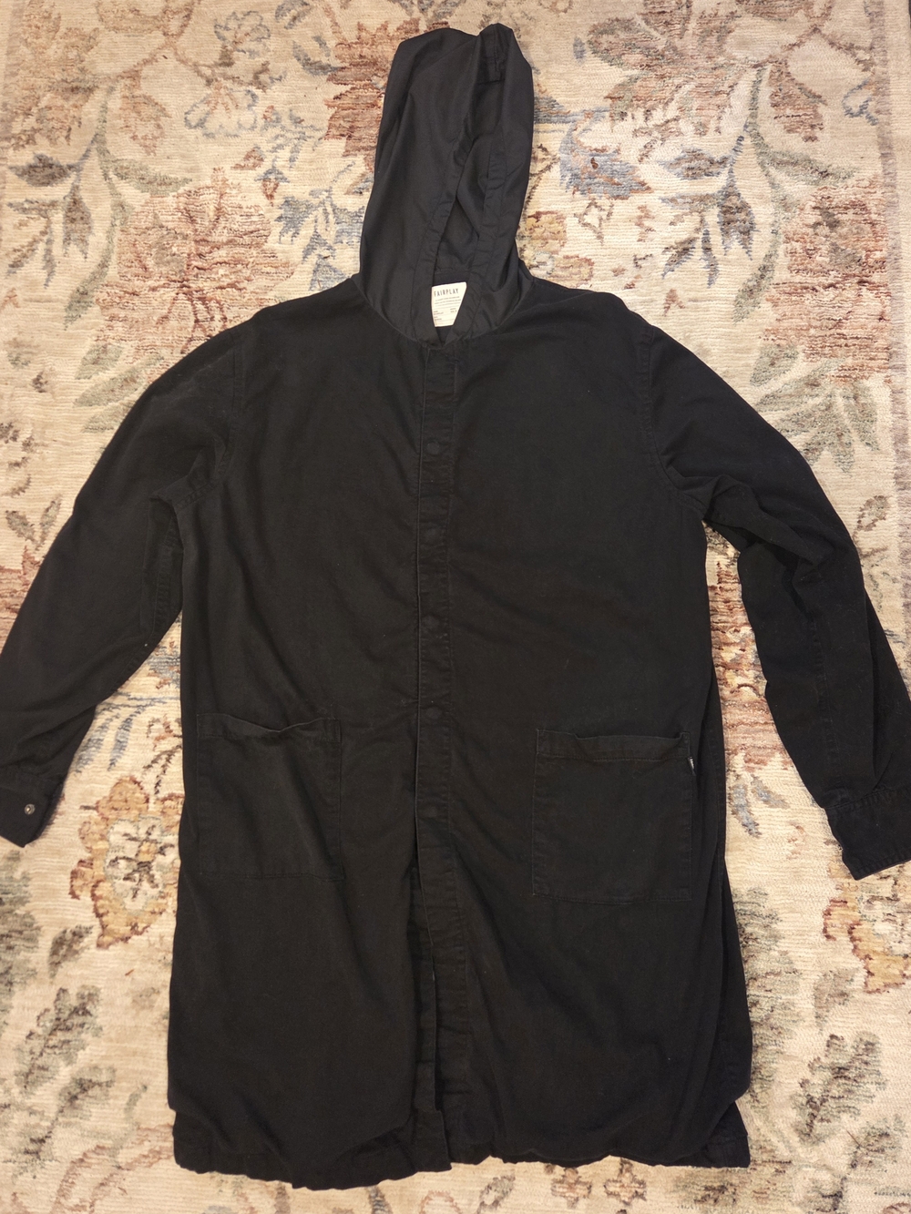 Fairplay Men's Black Hooded Long Trench Coat